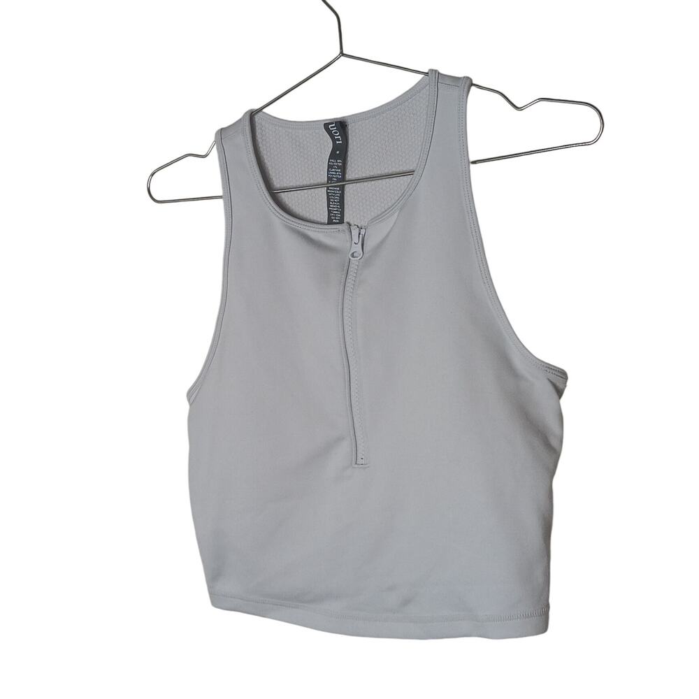 Vuori Zipper Front Gray Crop Top Built in Bra SZ M